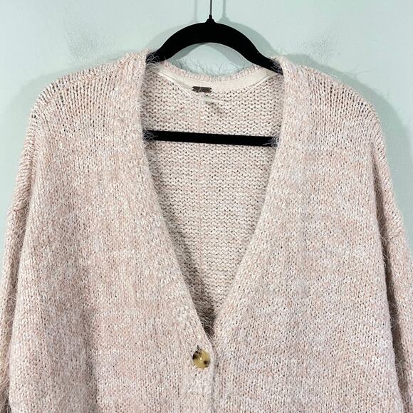 Free People Creme Brulee Eyelash Knit Butterfly Nevermind Cardigan Size L - Picture 2 of 9
